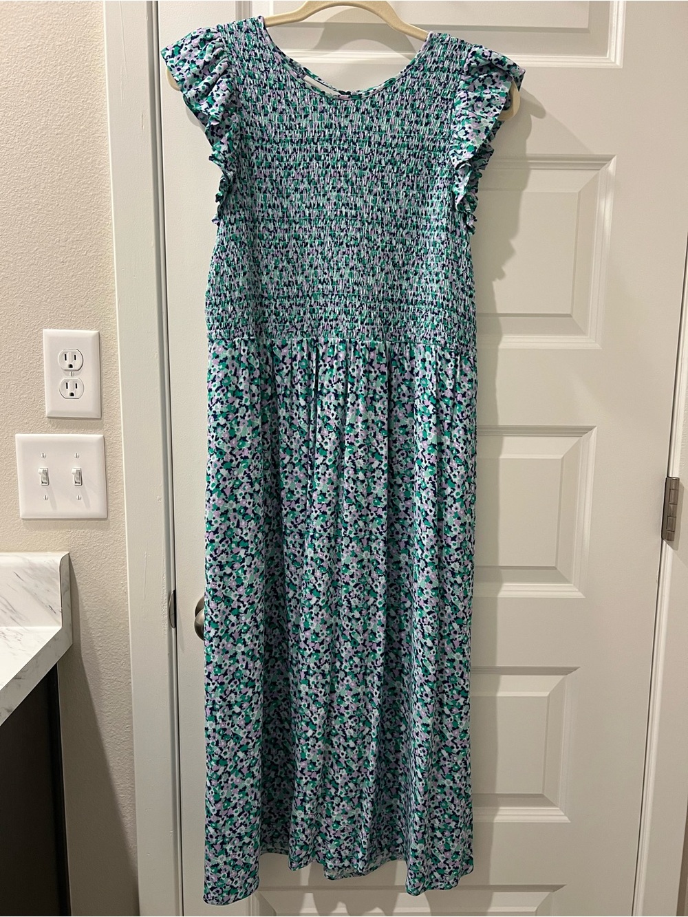 a new day Floral Smocked Dress in Mint, Navy, and Lavender
